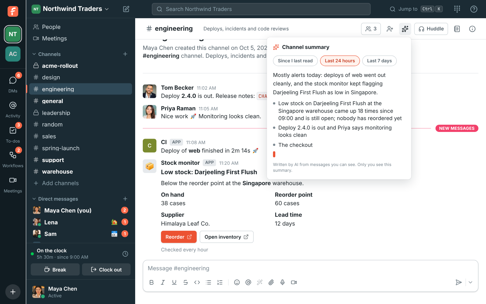 The summary of #engineering being written: an overview of the day’s alerts and the first points, with more on the way