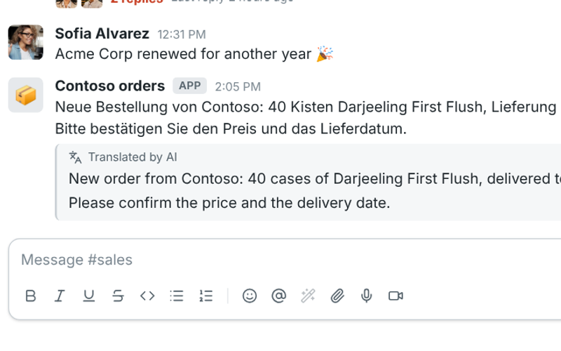 An order written in German with its English translation under it
